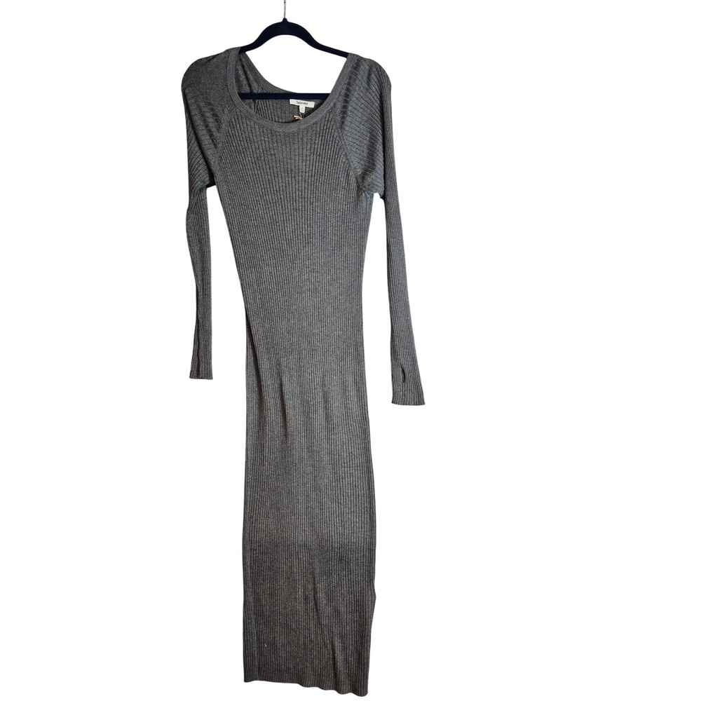 Splendid XL Gray Ribbed Knit Long‎ Sleeve Maxi Dress Thumb Hole Casual